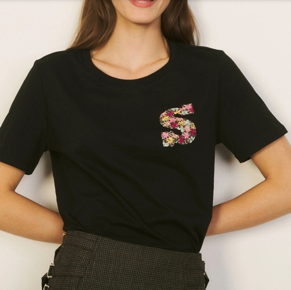 Sandro Henria Embroidered "S" Logo Tee Black T-Shirt Sandro 0 or XS - Picture 6 of 17